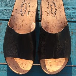 Korkease Black Leather Slides